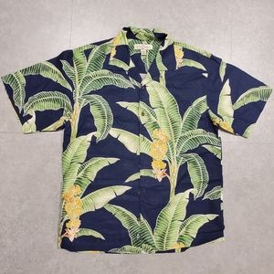 Tommy Bahama Hawaiian Men's shirt polo collard M Medium Green Yellow Blue Silk